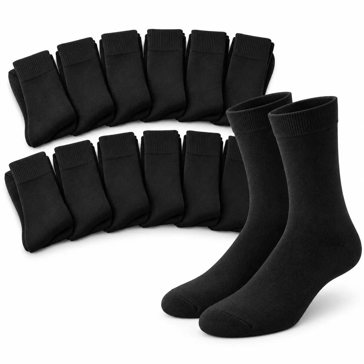 12-Pack Black Mid-Calf Crew Socks for Men & Women, Soft Breathable Lightweight Everyday Socks with Ribbed Cuffs for Work, Walking & Casual Wear
