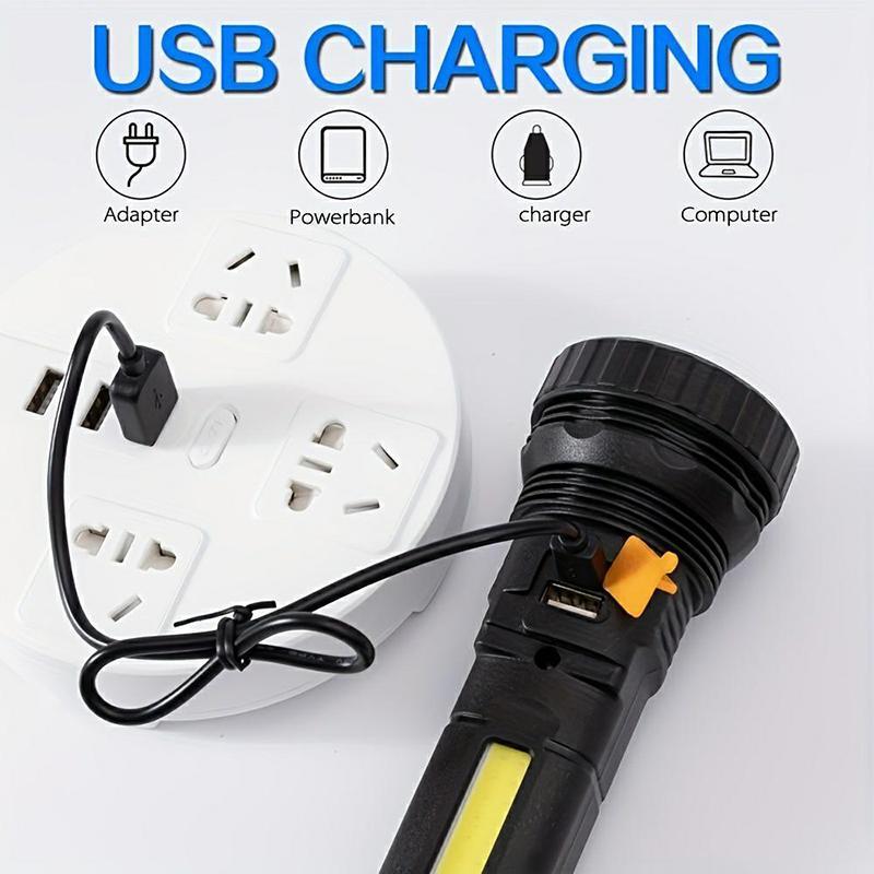 Portable Outdoor Solar Flash Light, USB Rechargeable Handheld Bright Flashlight for Men, Outdoor Flashlights, Multifunctional Emergency LED Torch Light For Camping