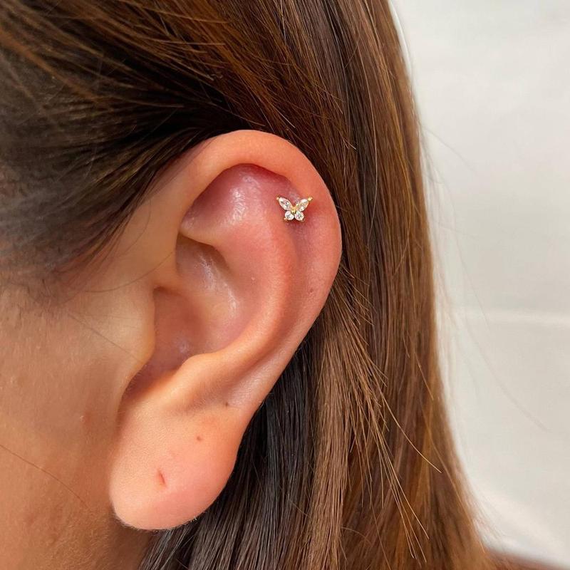 925 Sterling Silver 18K Gold CZ Butterfly Screw Back Stud Earrings for Women Cartilage Tragus Earlobe Conch Piercing Jewelry