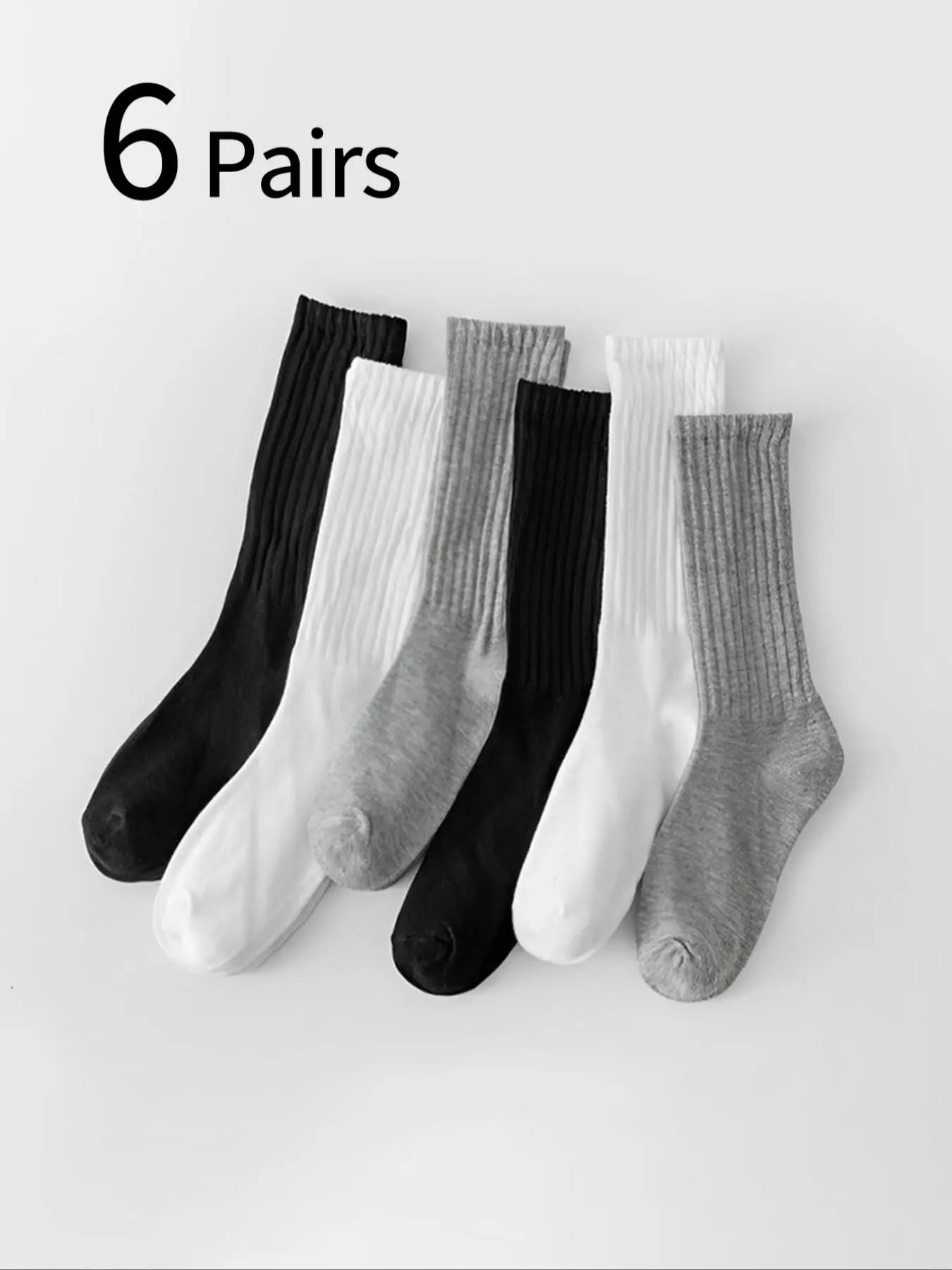 6 Pairs Women's Long Tube Bubble Socks, Trendy Style, Spring Fall Vertical Stripes, Plain Color, Comfortable Soft, All Seasons