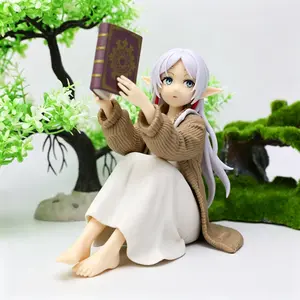 Frieren Sitting Reading Figure 11cm, Detailed Silver Color Long Hair, Knit Cardigan Dress, Magic Book, Soft Texture, Collectible