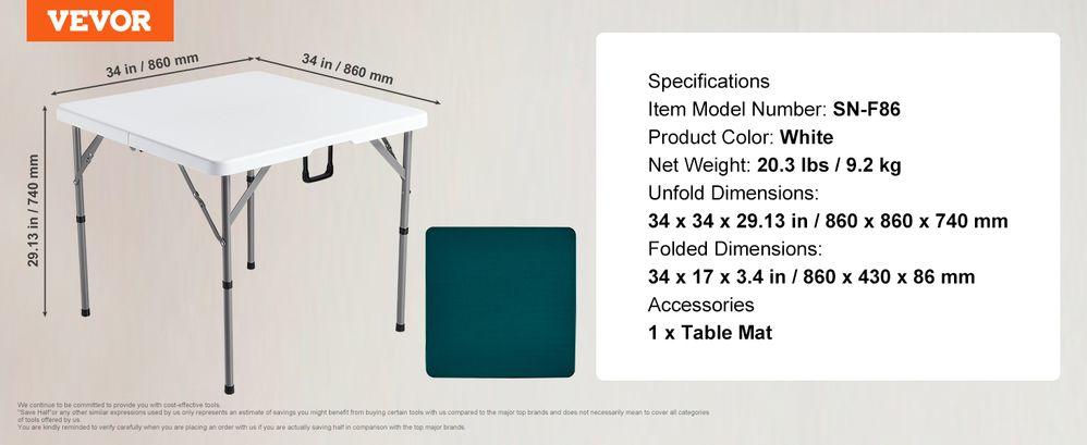 VEVOR Mahjong Table Fold-in-Half 4 Player Card Table & Wear-Resistant Tabletop