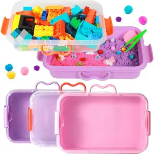 3 Pack,Empty Sensory Bin,12.8 Inch Storage Container,Portable Plastic Storage Bins, Stackable Play Tray for toys,arts,crafts and sand.fidget toys