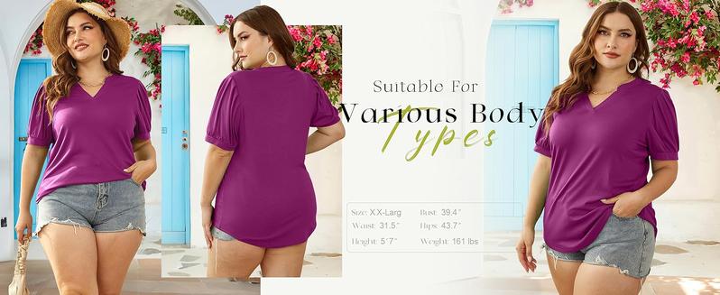 WIHOLL Women's Pleated Puff Sleeve Tops Summer V Neck Tunic Shirts Loose Curved Hem Blouses Dressy Casual S-3XL WIHOLL Women's Pleated Puff Sleeve Tops Summer V Neck Tunic Shirts Loose Curved Hem Blouses Dressy Casual S-3XL