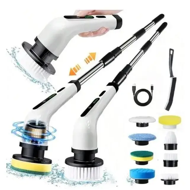 9-in-1 Cordless Electric Spin Scrubber - Extendable Heavy Duty Cleaning Tool with Fastcharging, Multiple Components & Long-Lasting Performance for Bathroom, Floor Cleaning