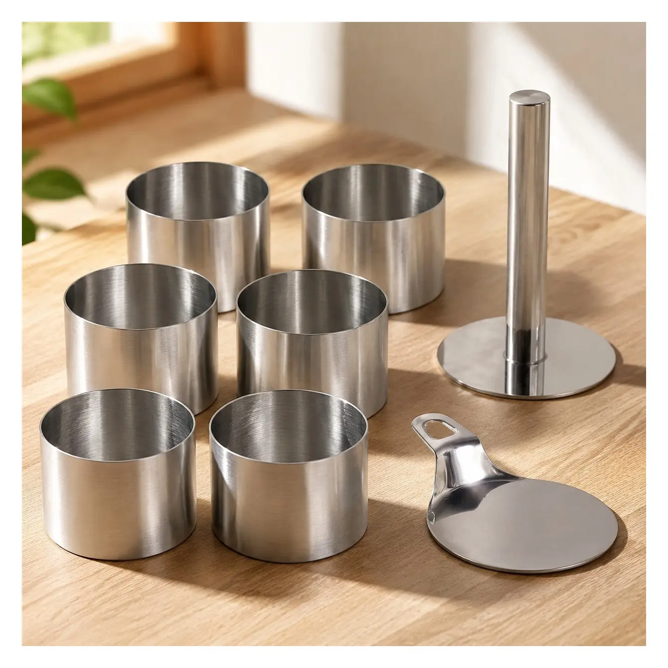 8 Pcs Cake Ring Molds, Seamless Stainless Steel Cake Cutter For Baking, 3 inch Cooking Rings with Pusher & Lifter, Dessert Mousse Molds Baking Tools, Includes 1 Pusher, 1 Lifter and 6 RingsGift