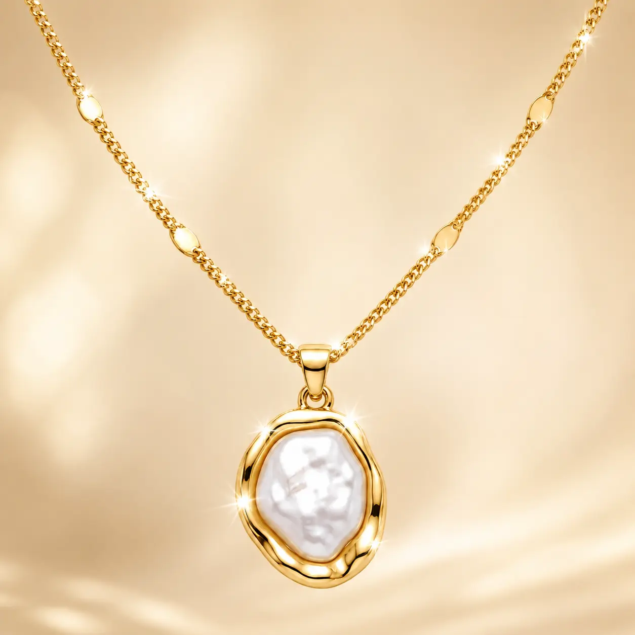18K Gold Plated Baroque Pearl Necklace for Women, Irregular Pearl Pendant Necklace with Delicate Chain, Hypoallergenic Gold Jewelry, Elegant Minimalist Necklace for Everyday Wear, Birthday Anniversary Gift for Her