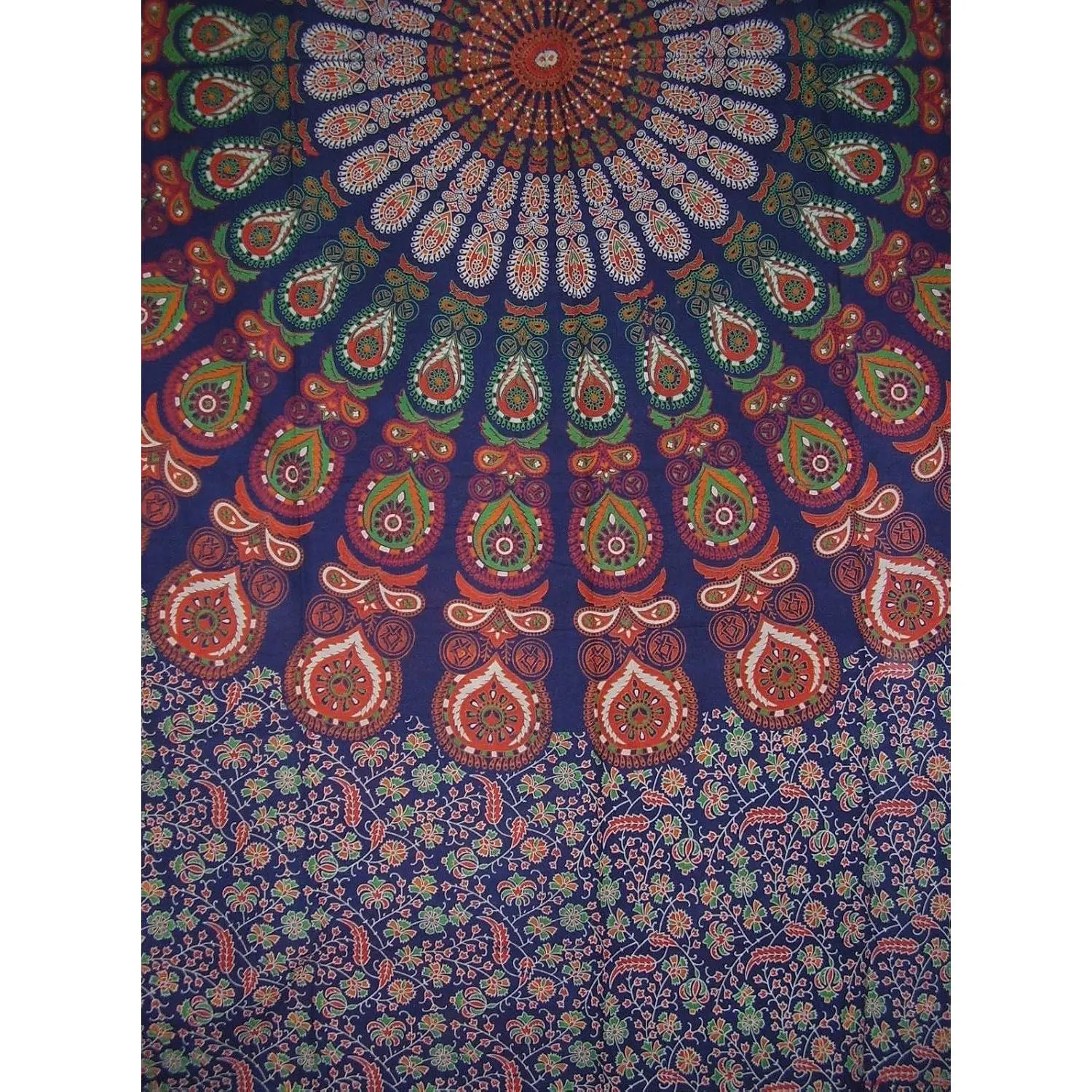 Sanganeer Indian Tapestry Cotton Bedspread 110" x 110" King Multi-Color