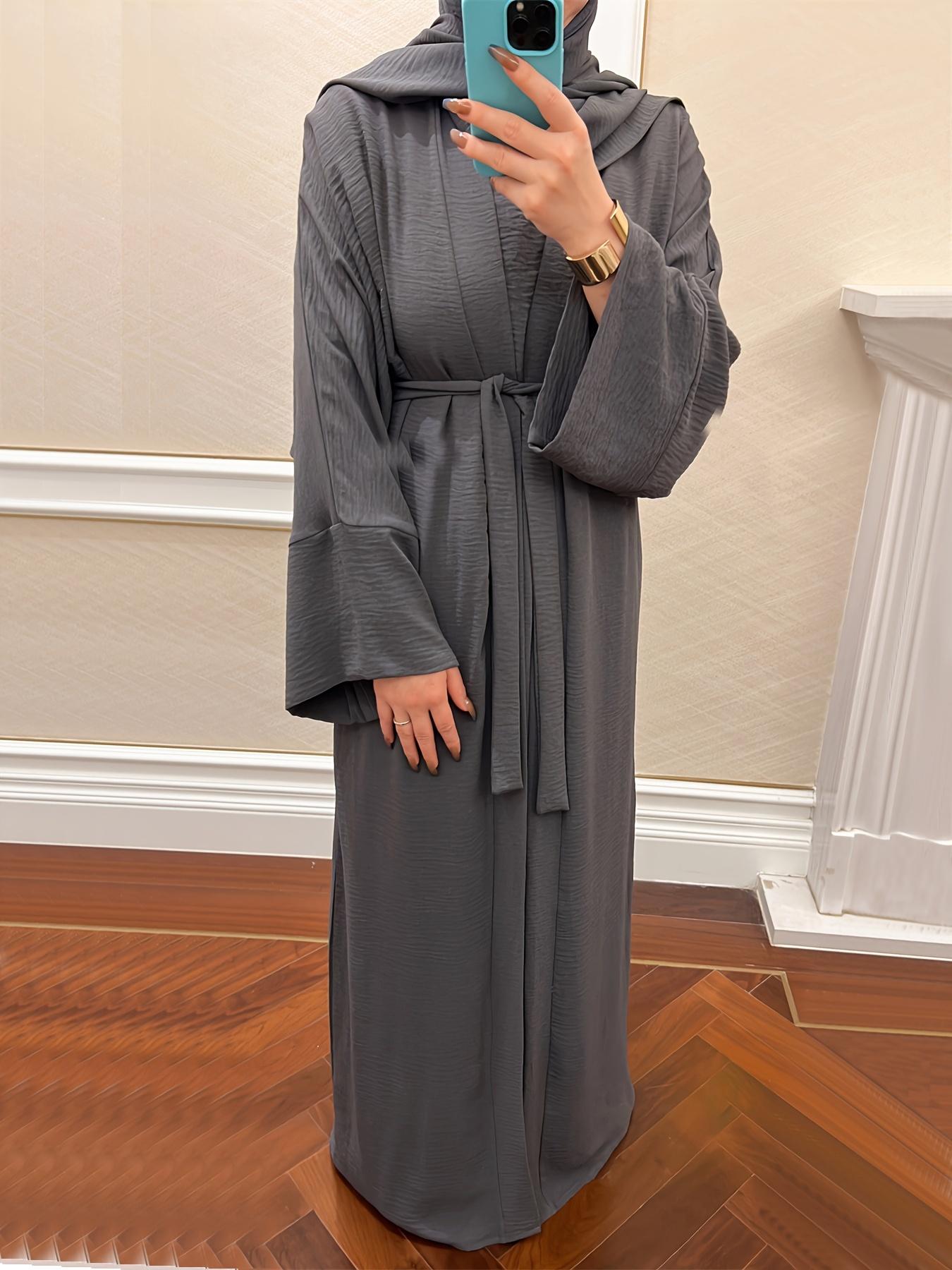 Muslim Lady 2pcs Abaya Set Eid Abaya Inner+open Abaya With Pocket