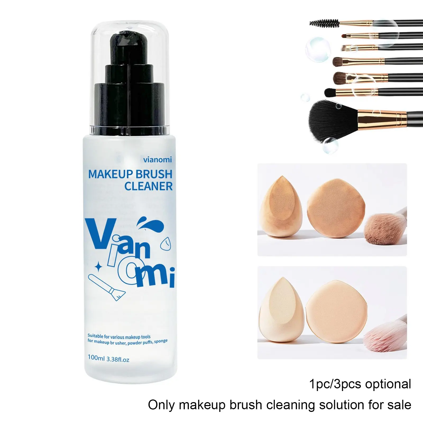 Makeup Brush Cleaner, 100ml Cosmetic Make Up Brush Cleaner Cleanser, Makeup Tool Cleaner Solution for Brushes, Sponge, Beauty Blenders, Powder Puffs and Puff, Cleansing, Removes Makeup Residue