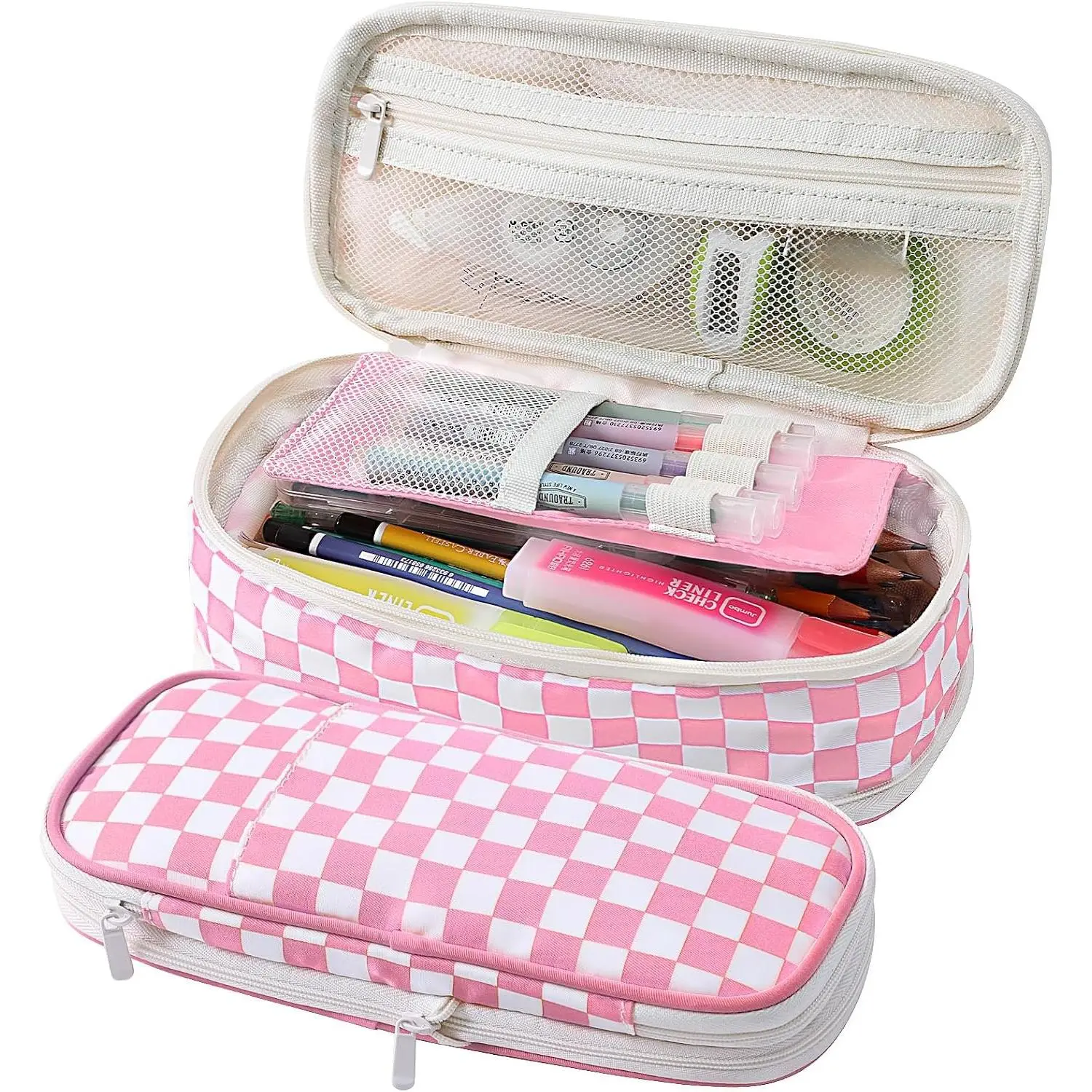 Checkered Pencil Pouch With Zipper Pencil Case for Teens Girls Student  to School()