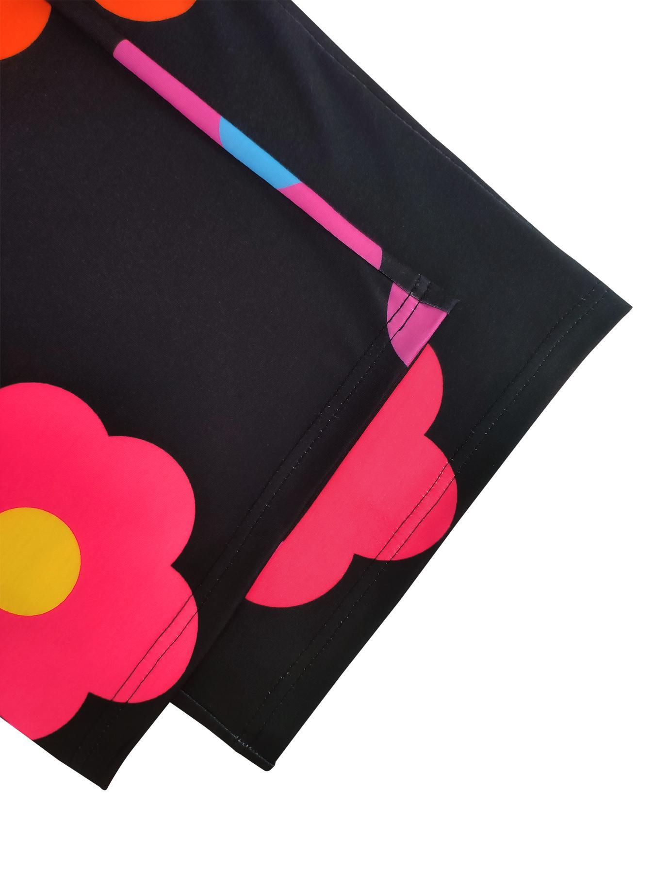 Women's Casual Large Colorful Floral Print Halter Street Fashion Jumpsuit, Side Slit Pockets, Thin Soft Fabric, Sexy Loose-Fitting One-Piece