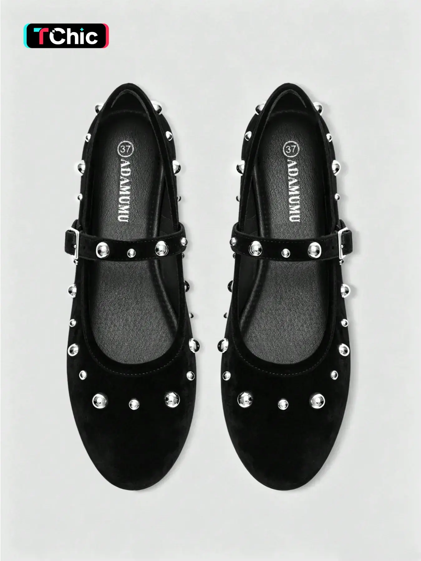 Women's Velvet Rivet Mary Jane Flat Shoes, Fashion Shoes, Vintage Trendy Style, Buckle Strap, Comfortable Casual Party Footwear