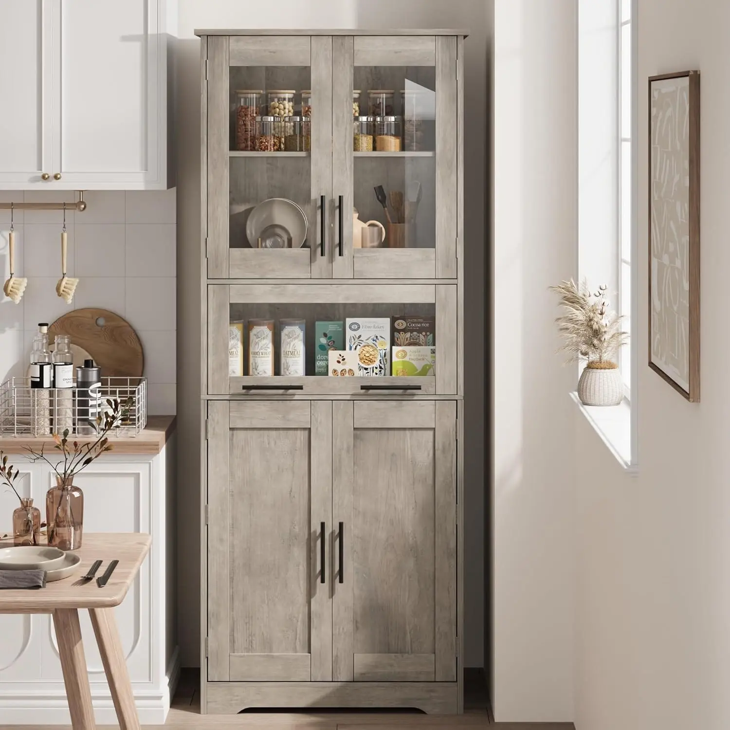 Tall Bathroom Cabinet, 67"/170cm Tall Freestanding Storage Cabinet with Adjustable Shelves, Freestanding Pantry Organizer