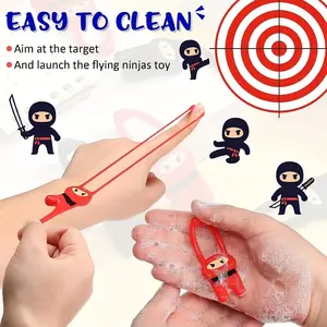 20pcs of Assorted Elastic Flying Ninja Slingshots, Stretchy Ninja Toys in Red And Black, Retractable Humorous Finger Slingshot Toys for Kids, Perfect As Birthday Party Favors for Ninja-Themed Celebrations, And Suitable for Christmas, Halloween