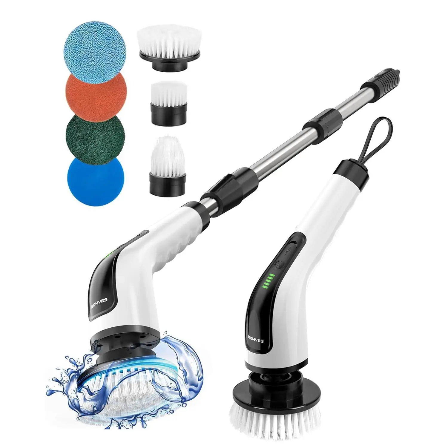 Electric Spin Scrubber, Cordless Cleaning Brush Scrubber for Home, Multi Replaceable Brush Heads-90Mins Work Time, 3 Adjustable Size, 2 Speeds for Bathroom Shower Bathtub Glass Car