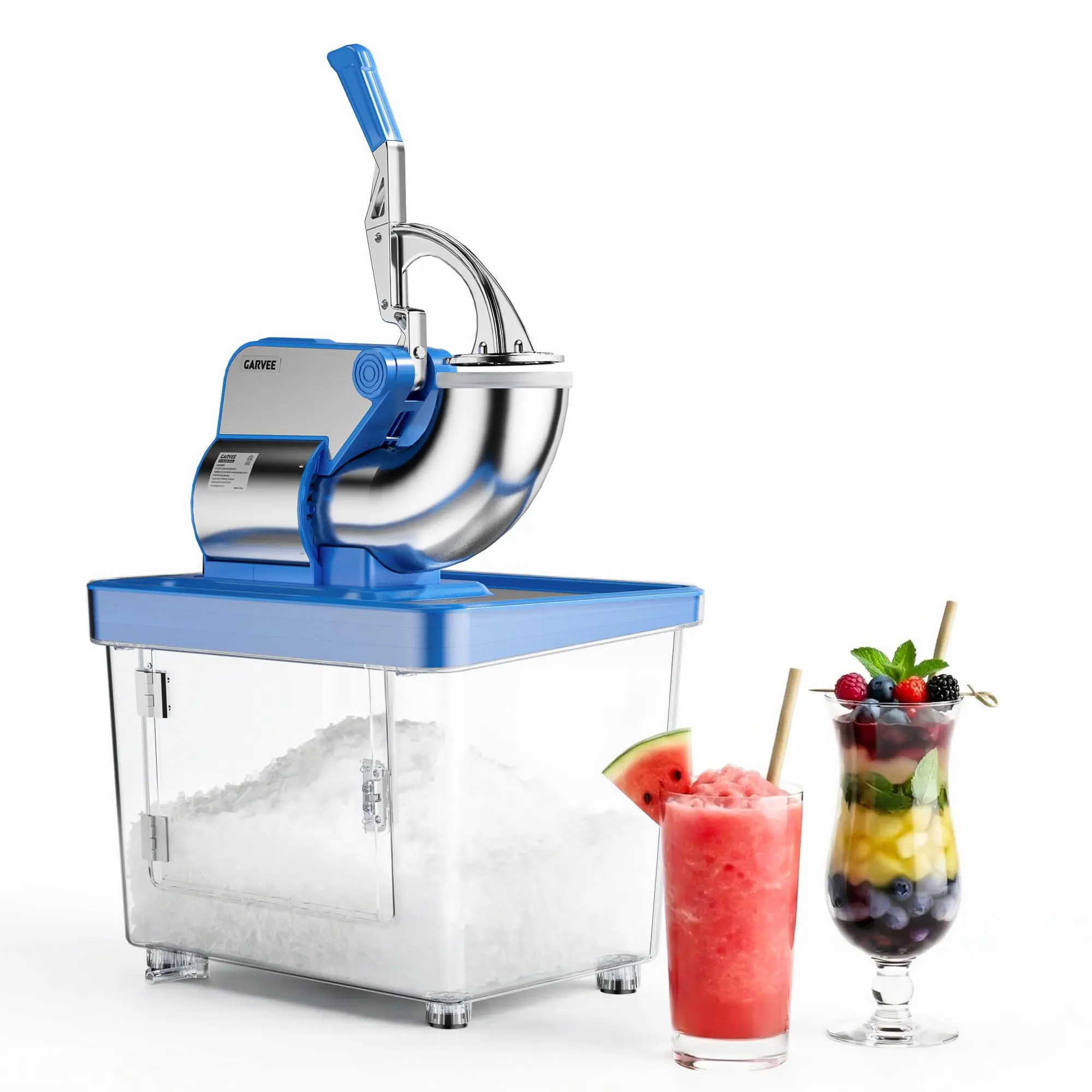 Garvee 350W 2000RPM Electric Ice Crusher & Shaved Ice Machine, 750LBS/H Commercial Snow Cone Maker with 4 Stainless Steel Blades, 8.98Gal Capacity, Adjustable Texture, ETL Listed for Home Bars Cafes Parties, Silver