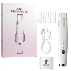 Gold Rechargeable Women Face Eyebrow Trimmer Peach Fuzz Facial Hair Removal Dermaplaning Tool with LED Light 3 Speeds 4 Replaceable Blades