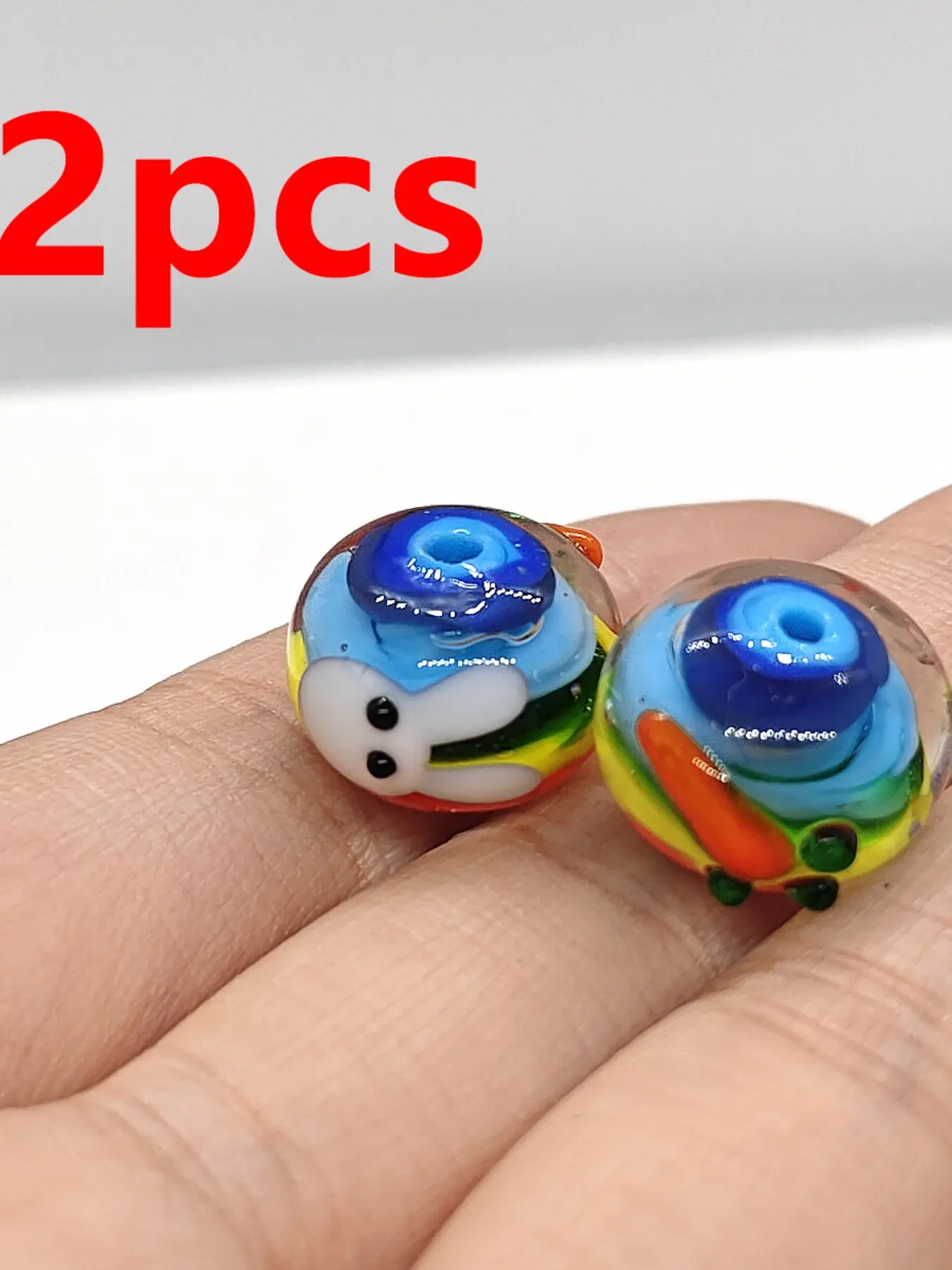 2 Rainbow Carrot Rabbit Lampwork Glass Beads, Cute Fairy Tale Style, Handmade DIY Jewelry Accessories, Animal Pattern, All Seasons