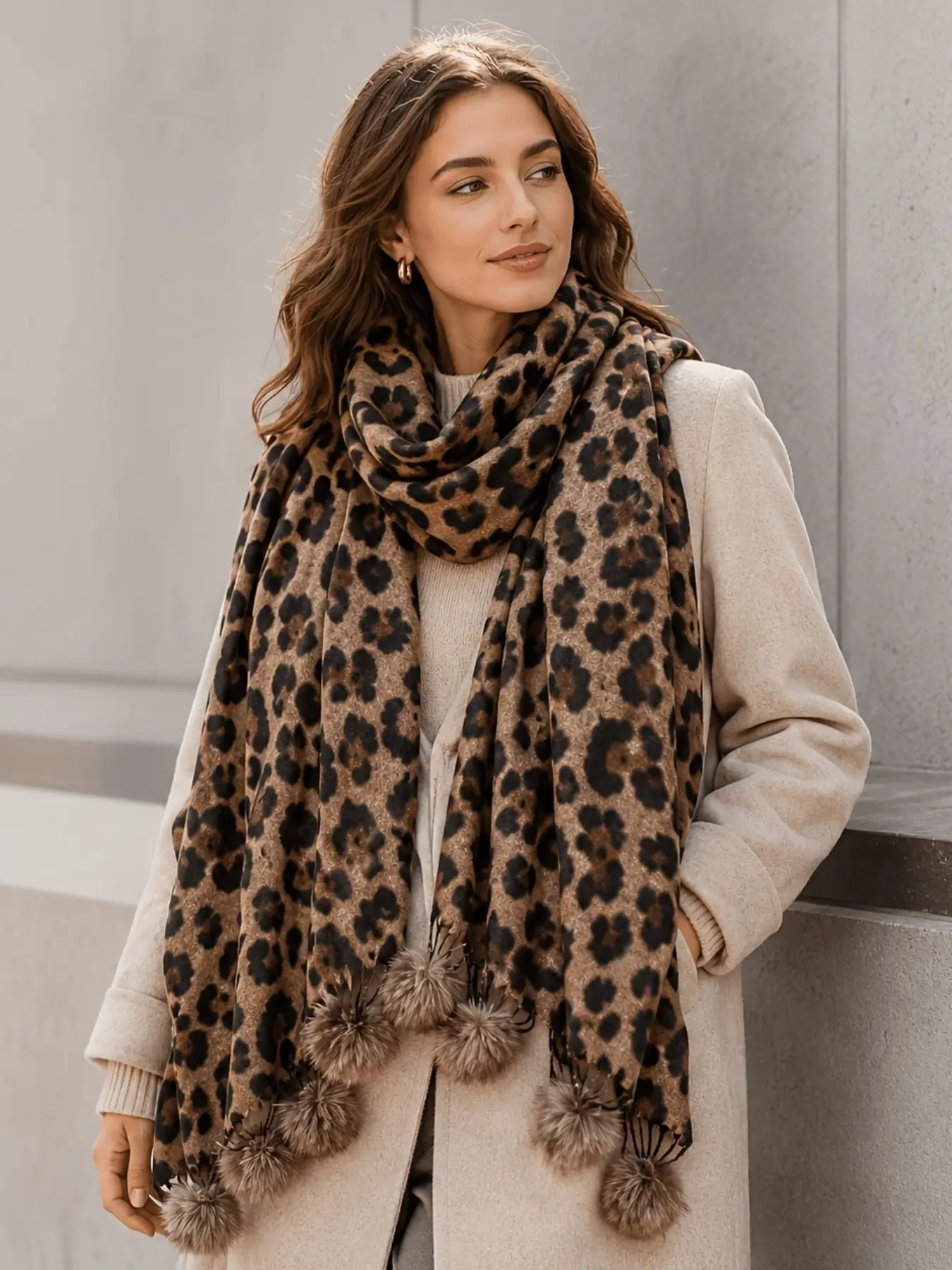 Leopard Print Imitation Cashmere Scarf, Fashionable High-Quality Shawl, Perfect for Parties and Holidays, Versatile Accessory