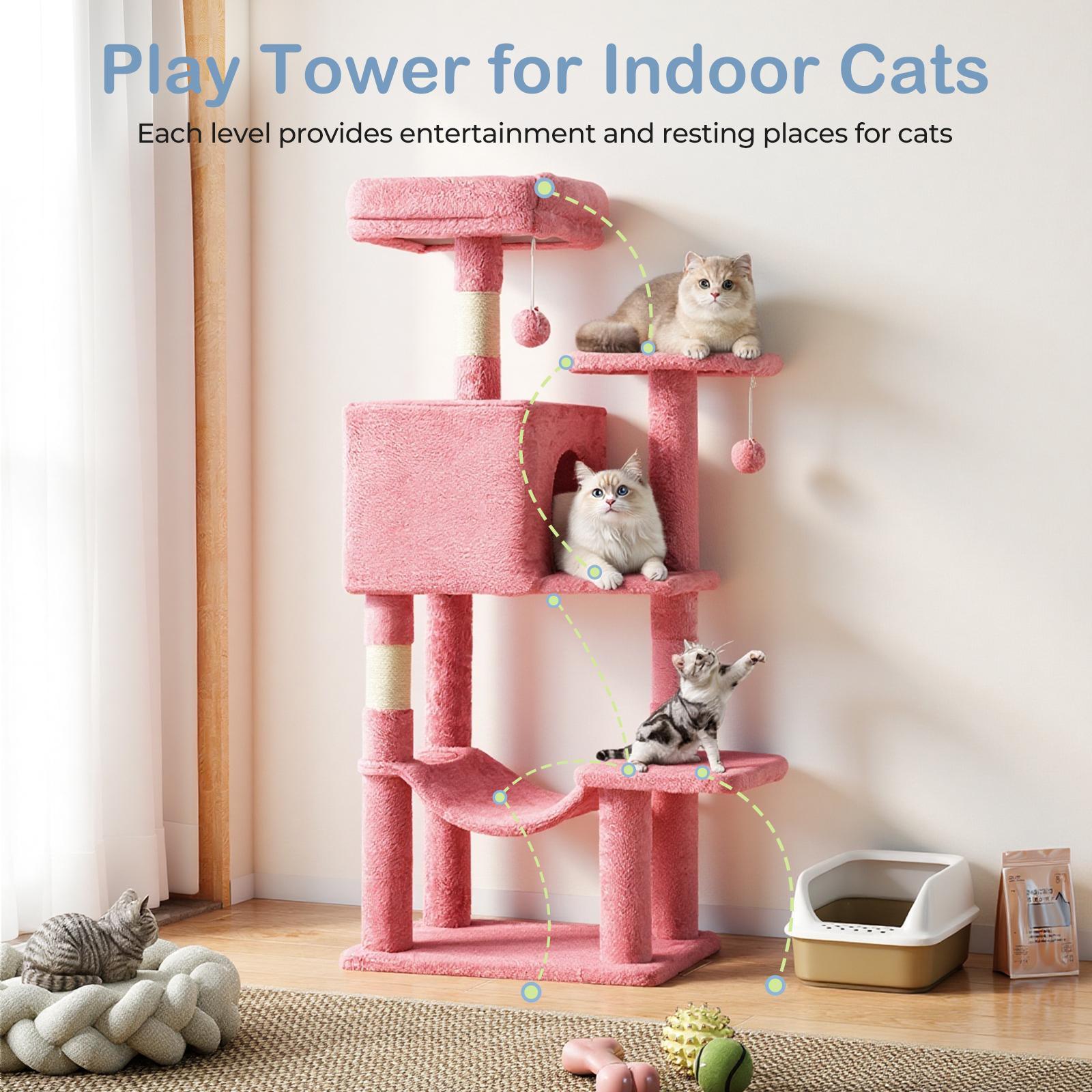 Glam 44" Multi-Level Cat Tree Tower with Sisal Scratch Posts, Extended Platforms & Hammock for 2-3 Cats, Sturdy Base, Vertical Scratcher, Supports up to 44 lbs, Indoor Cat Condo & Play Area