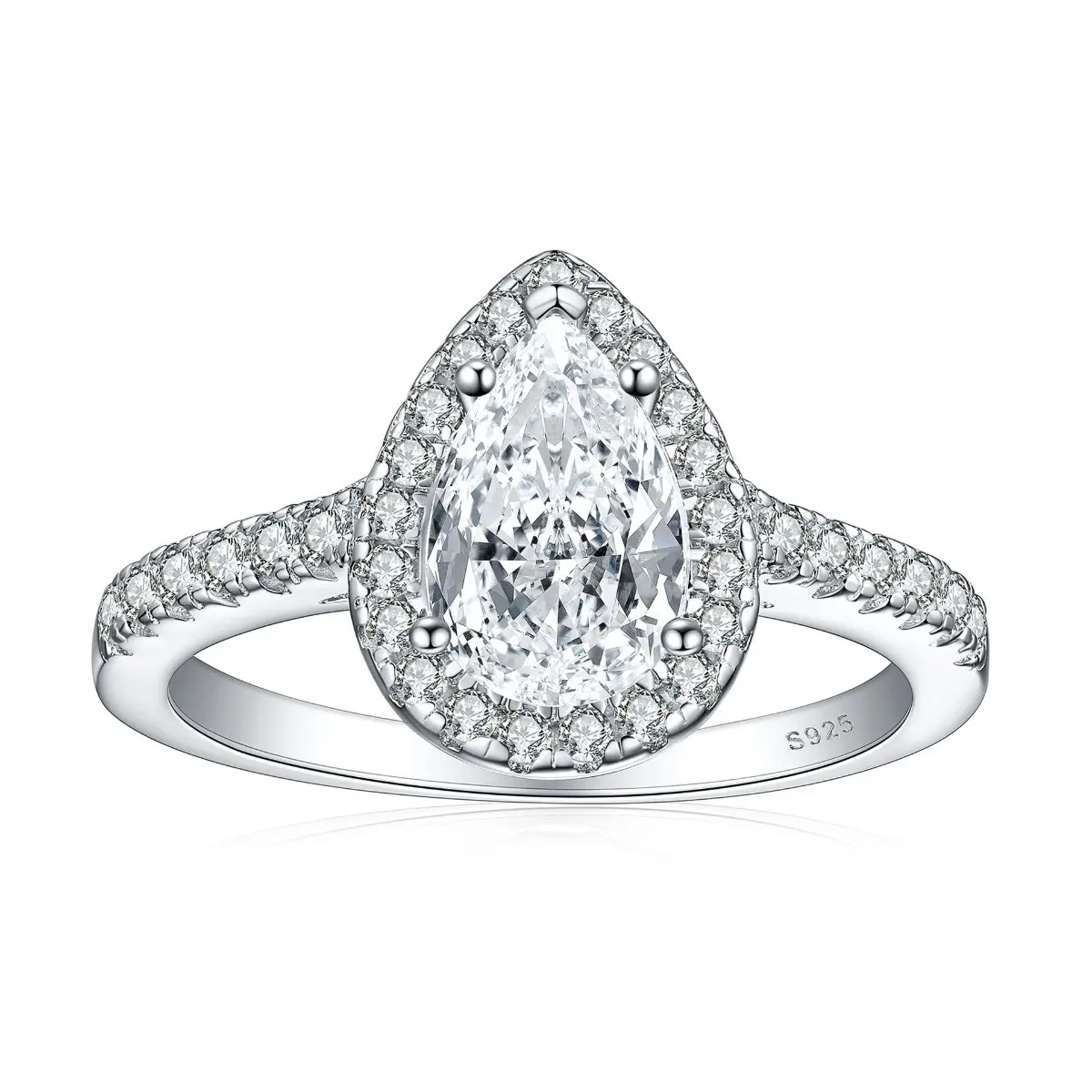 1.5 CT Waterdrop Mosang Diamond S925 Pure Silver Women's Ring, Transparent and Sparkling High Grade Silver Ring, Classic Wedding Ring for Gift and Engagement Use