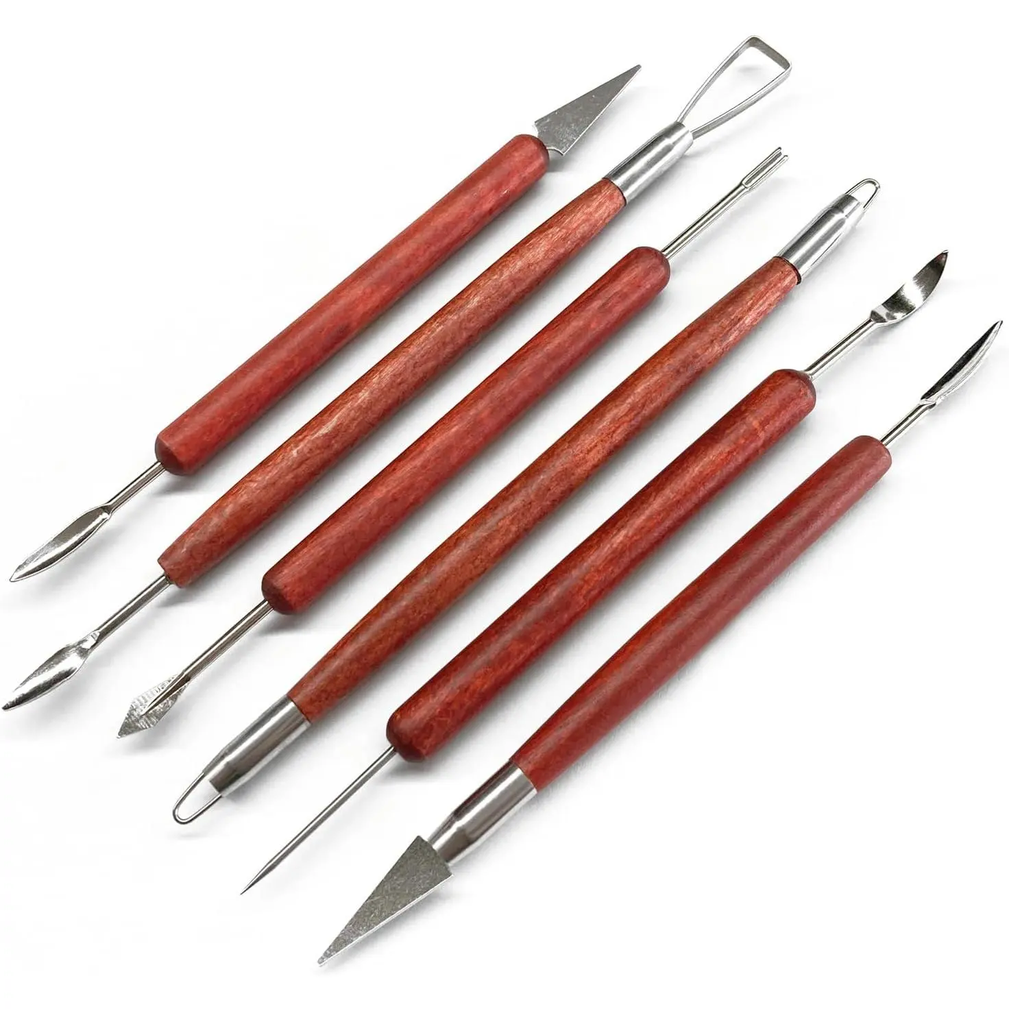 Clay Sculpting Tools, 6 count Double-Ended Stainless Steel Polymer Clay Tools, Wooden Handle Pottery Tools for Embossing, Carving Tools and Supplies