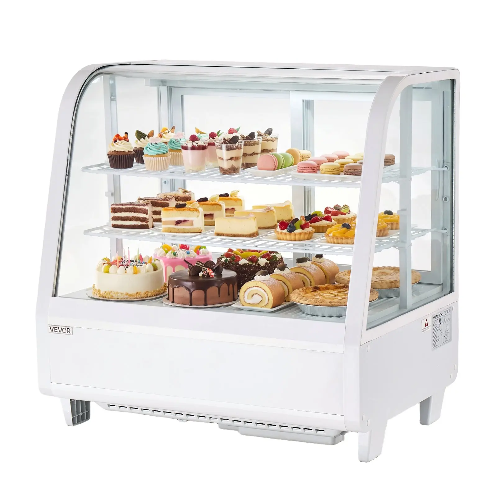 【DealsForYouDays】VEVOR 3.5 Cu.Ft/100L Countertop Glass Door Refrigerated Display Case, 2-Tier Commercial Cake Refrigerator with LED Lighting, TURBO Cooling, Frost-Free Air-Cooling, Commercial Restaurant Equipment for Bakery Shops