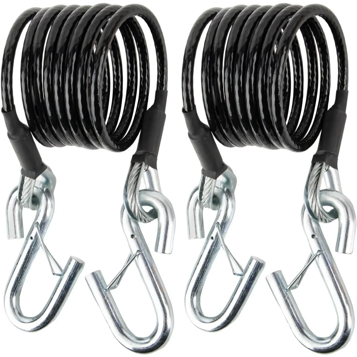 2 Pieces Steel RV Class III Trailer Safety Cable Kit, BX88196 Replacement, 7FT Coiled Cables with S-Hooks, 7500lbs Load Capacity, Easy to Use, Enhanced Security, Practicality