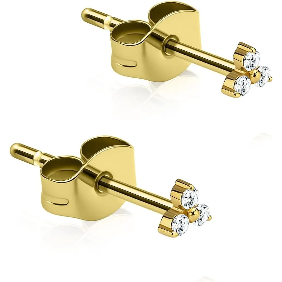 Titanium Stud Earrings for Women, Minimalist Cubic Zirconia stud, Dainty Halo Earrings, Hypoallergenic Piercing Jewelry, Gold & Silver (Pair)