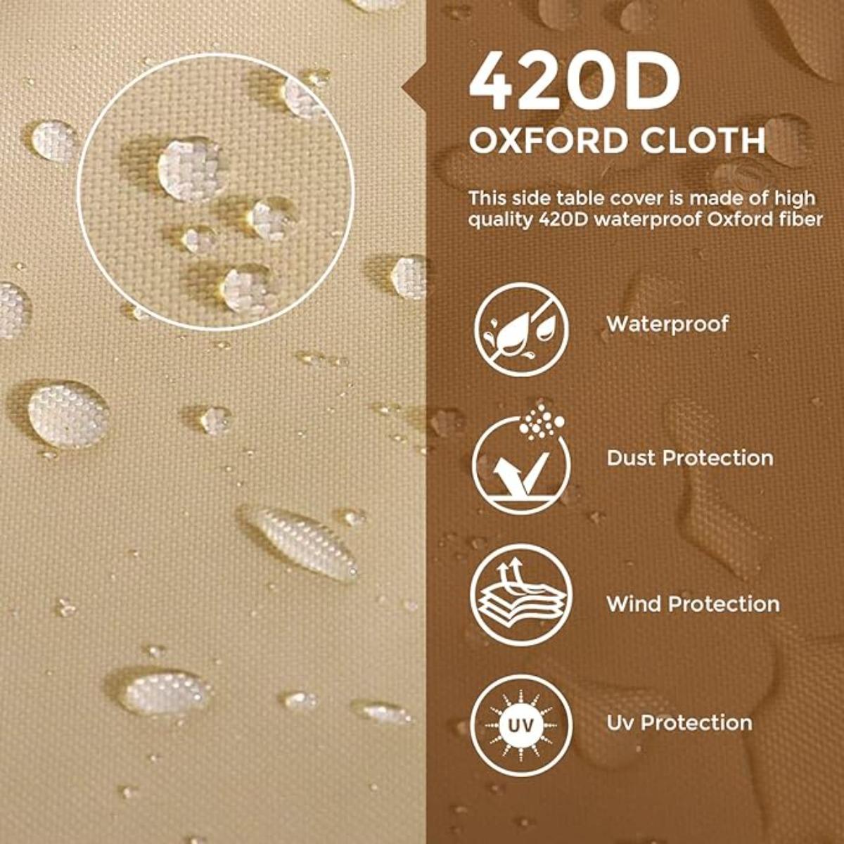 Square Patio Chair Cover Waterproof Heavy Duty Outdoor Ottoman Cover with Padded Handles 26x26x17 Inch Patio Side Table Lawn Furniture Covers, Beige & Brown