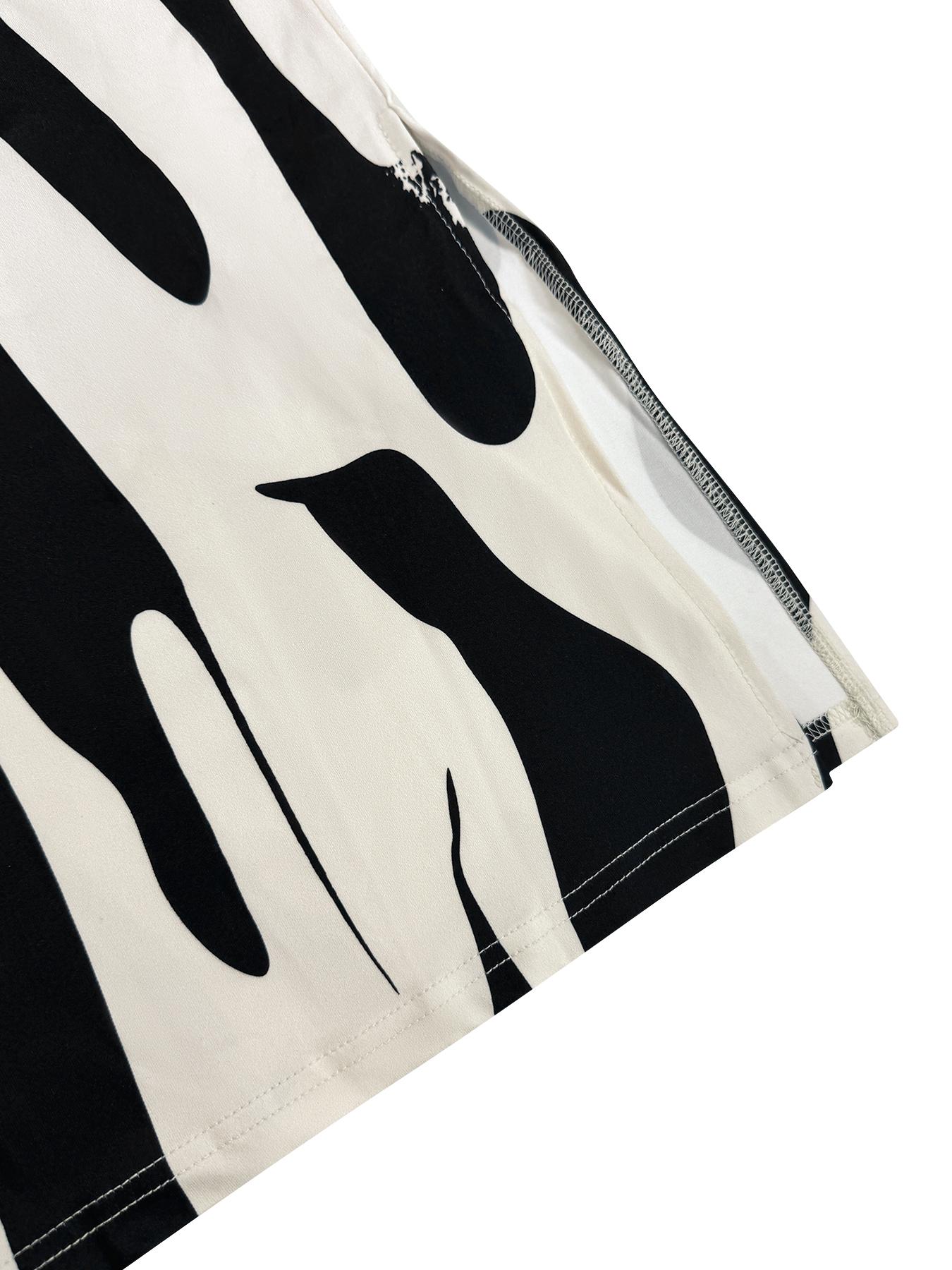 Aliling Women's Dress Valentine's Day Women's Clothing Summer Thin Elegant Midi V-Neck Half Sleeve Geometric Print Ruched Slim-Fitting Dress