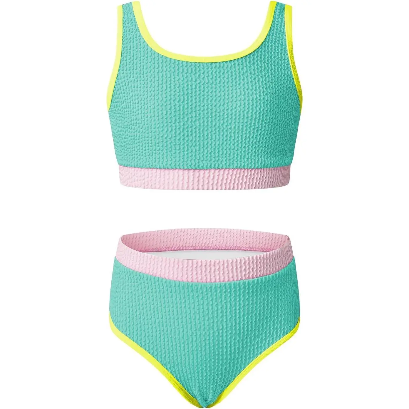 Tween Girls Swimsuits Two Piece Colorblock Bikini Sets with Chest Pad Size 6-15 Years(Gift)