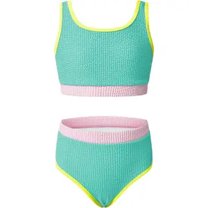 Tween Girls Swimsuits Two Piece Colorblock Bikini Sets with Chest Pad Size 6-15 Years(Gift)