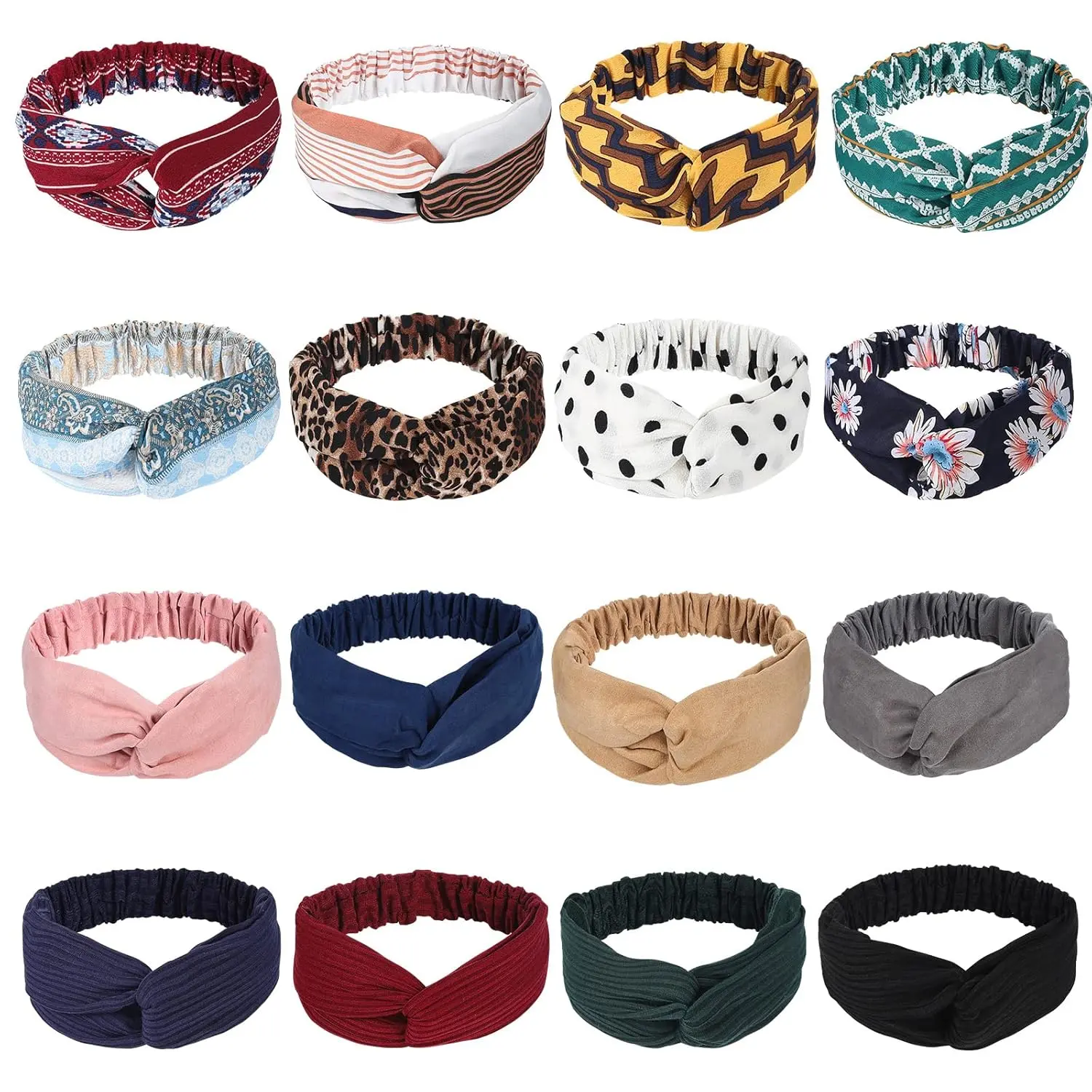 16 Pcs Hairbands for Women, Boho Headbands, Vintage Head Bands, Floral Twisted Criss Cross Elastic Head Wrap Hair Accessories