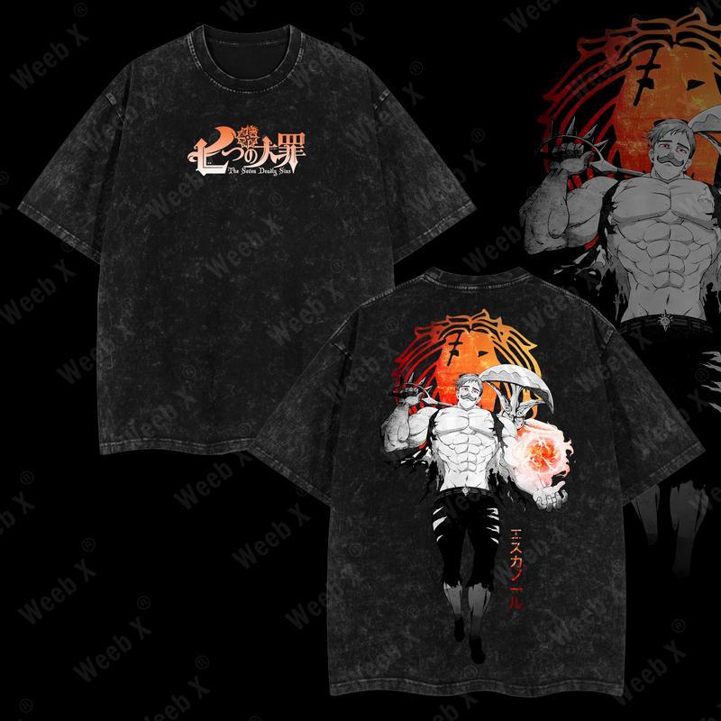 Weeb Escanor The Seven Deadly Sins Anime Vintage Washed Tee Unisex Mineral Wash Hooded Shirt Heavy Cotton Soft Casual Streetwear Manga Graphic Top Trendy Daily Outfit Comfortable Fashion Apparel Ideal Gift For Anime Fans Collectible Merchandise