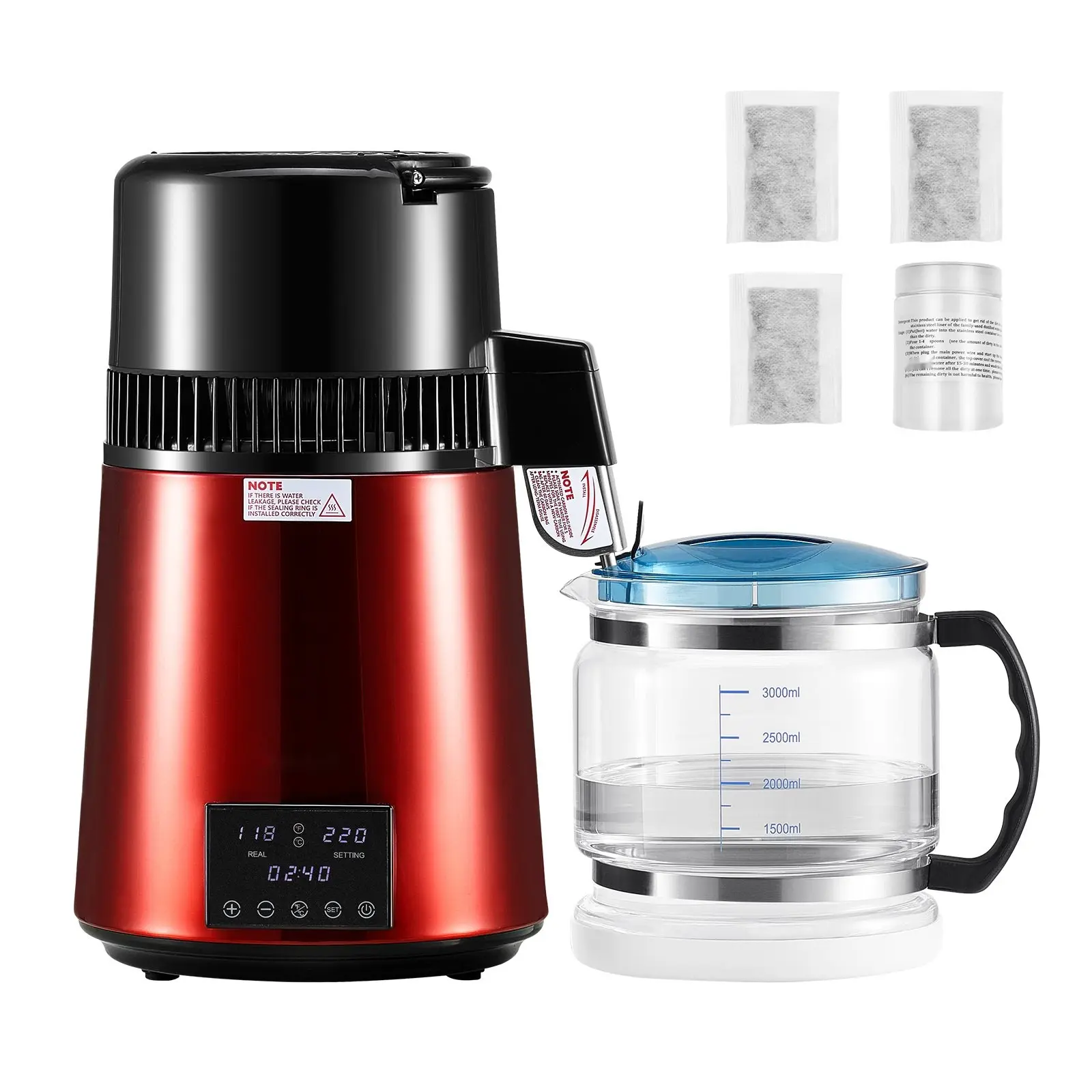 4L Home Countertop Water Distiller, 1750W Fast Speed Stainless Steel & Glass Appliance with Activated Carbon, Purifies Water for Homes Offices, 9.6gal/36l Capacity Compact Kitchen Filtration Device