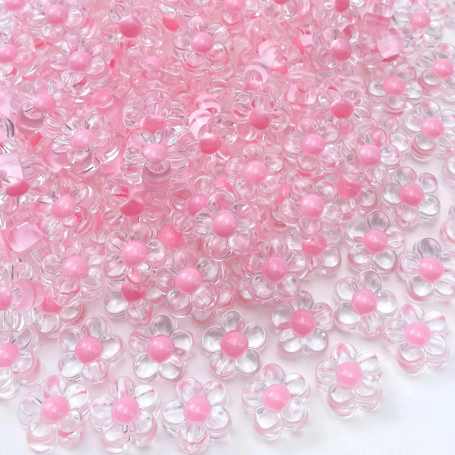 150 count  Flower Beads Candy Color Transparent Plastic Pastel Spacer Beads with Hole for DIY Crafts Wind Chimes Suncatcher Necklaces Bracelets Earrings  Making(Light )