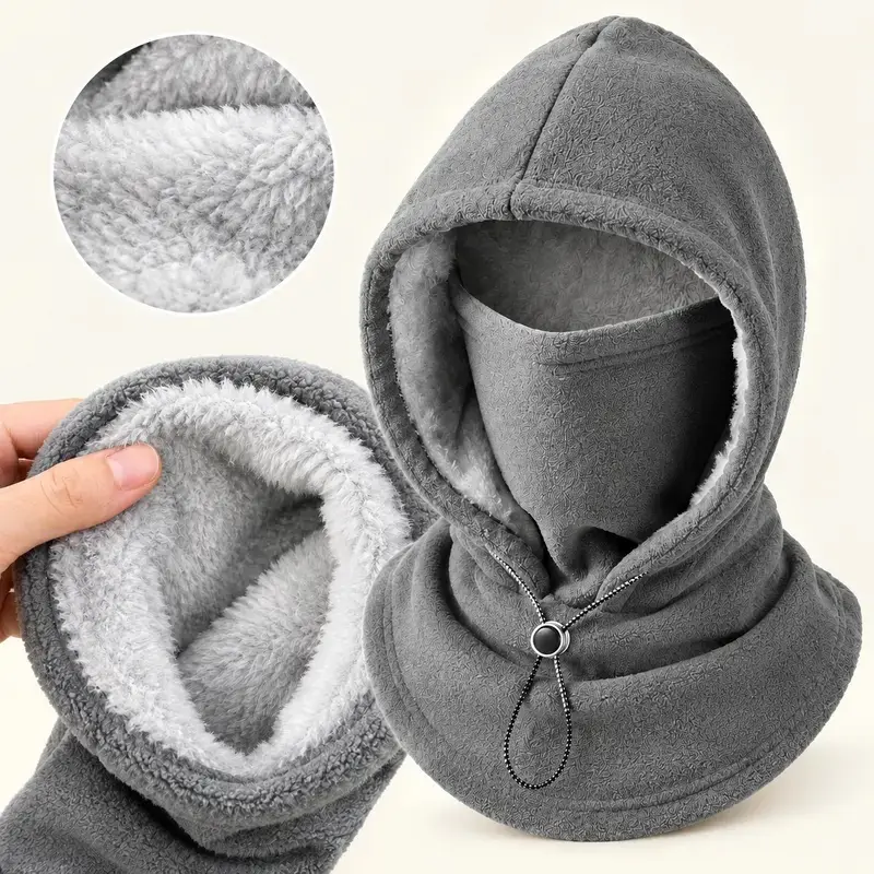 3-in-1 Winter Fleece Balaclava Hat, One-Piece Windproof Thermal Face Cover & Neck Warmer, Warm Hooded Hat for Men & Women, Cold Weather Gear for Skiing, Cycling, Running, Hiking & Outdoor Sports