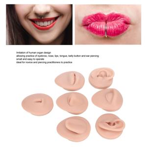 Body Piercing Practice Model Simulation Silicone Ear Eye Nose Mouth Tongue and Belly Button Model for Novice Piercer Medium Skin Color