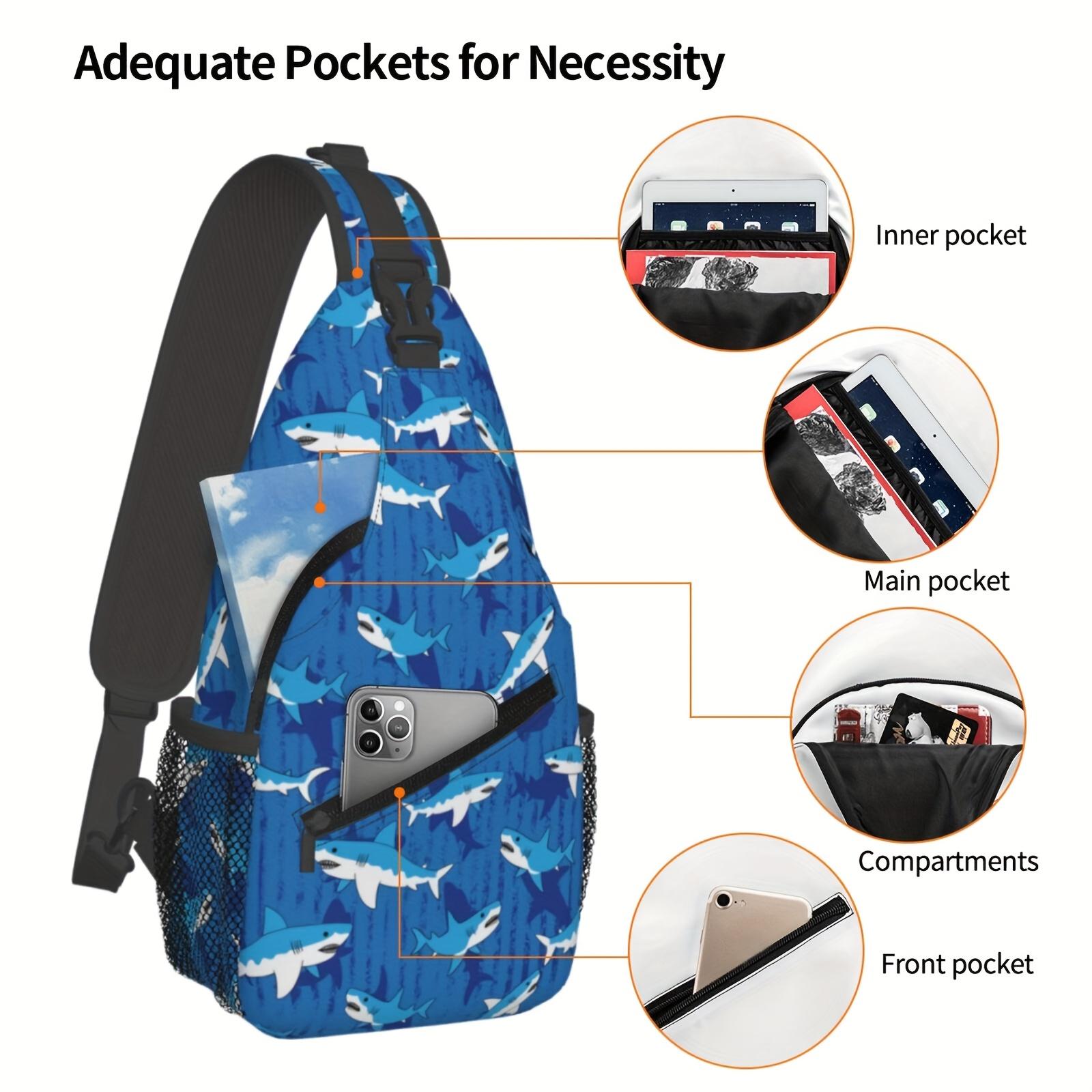 Crossbody Chest  Hiking Cartoon Style Shark Pattern Shoulder  Folding Large Capacity Fashion Durable Can Be Used For Shopping, Work, Leisure Travel Beach  Fishing  Travel Accessories Must Have  For School Back Christmas Gifts bag backpack