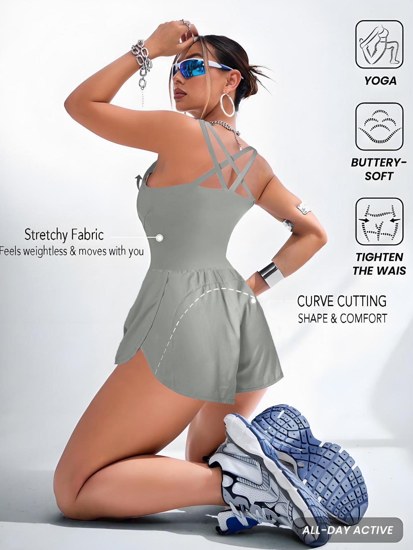 Women's Solid Color Racer Back Sports Romper with Removable Chest Pad, Casual Comfy Breathable Sleeveless Jumpsuit for Yoga Gym Workout, Ladies Sportswear for All Seasons, Sporty Jumpsuit