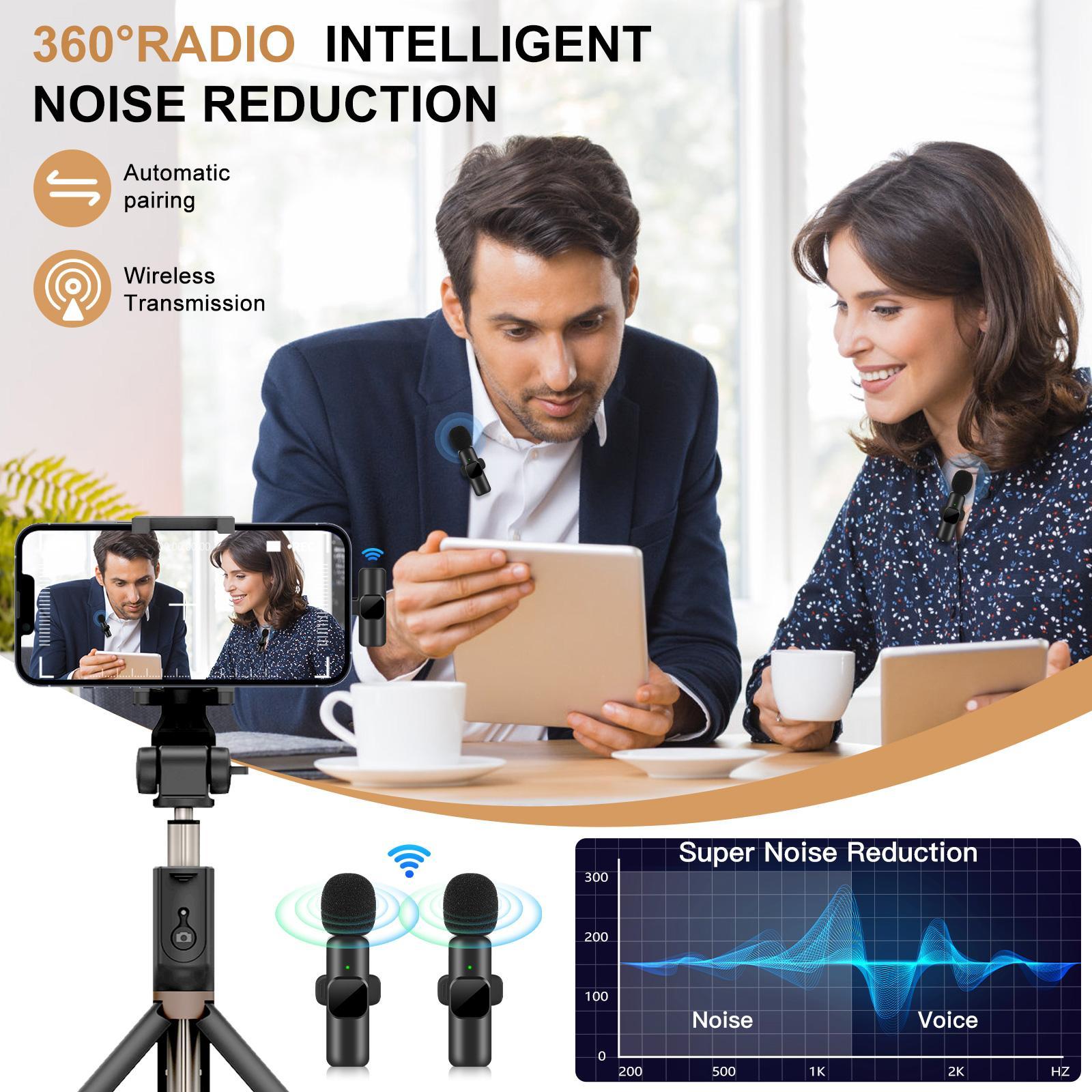 Professional Wireless Collar Clip Microphone for iPhone/iPad/Android Smartphones, Omnidirectional Condenser Recording Mic for Interview Vlogging Video Podcasts