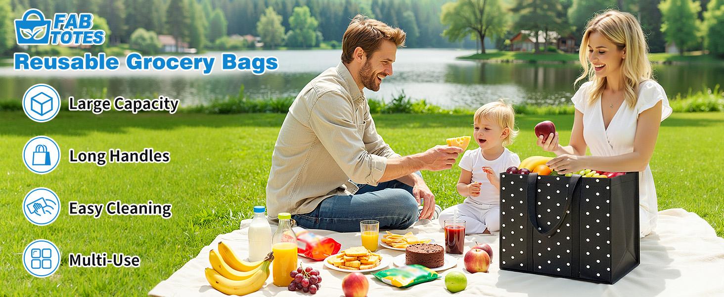 10 Pack Reusable Grocery Bags for Groceries 35L Large Capacity Heavy Duty Waterproof Bags for Shopping and Picnic with Sturdy Handles