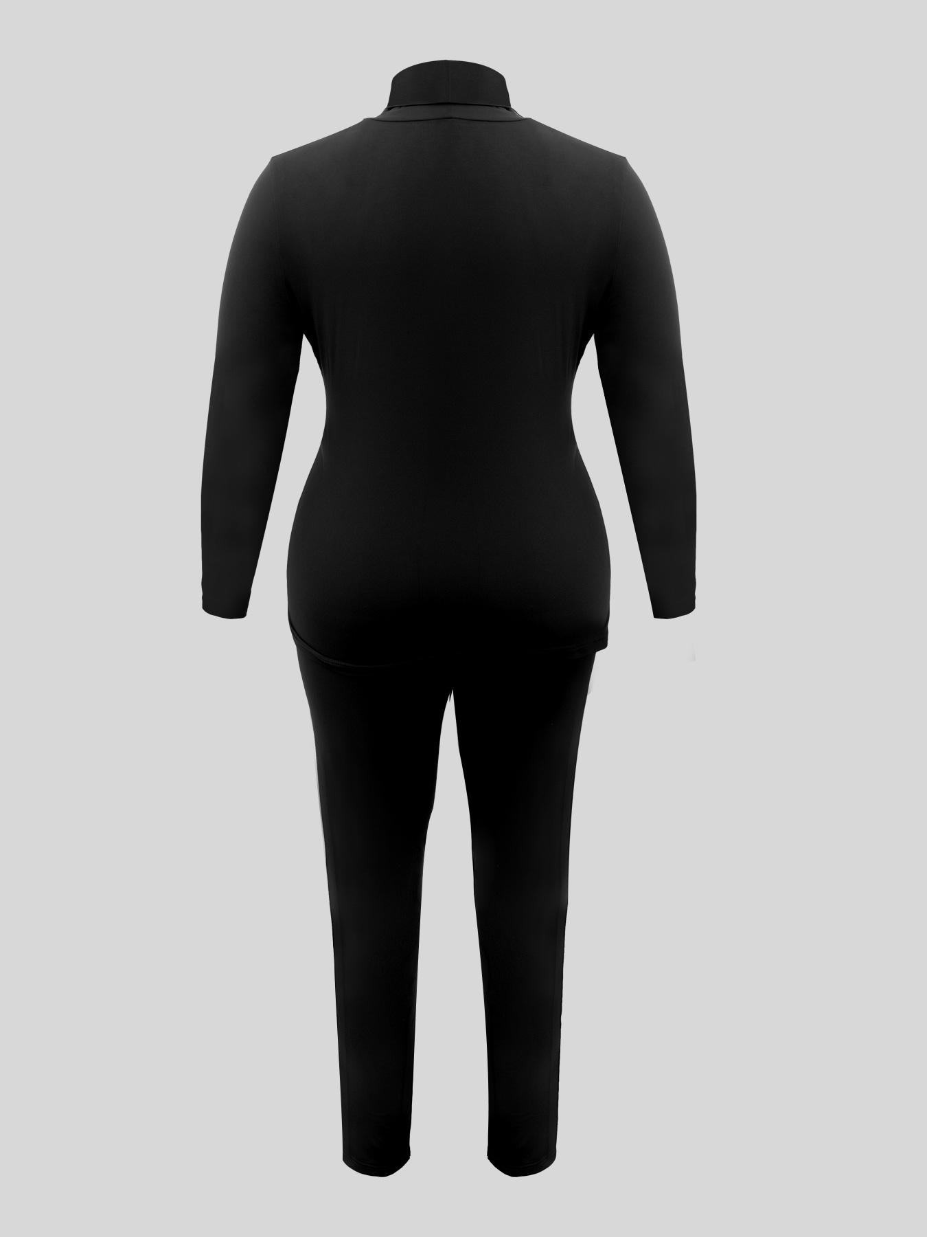 【Plus Size】 Two-Piece Set Solid Long Sleeve Tee & Skinny Pants, Casual Turtleneck Top & Trousers for Daily Outdoor Wear, Women's Two-piece Outfits for Fall & Winter