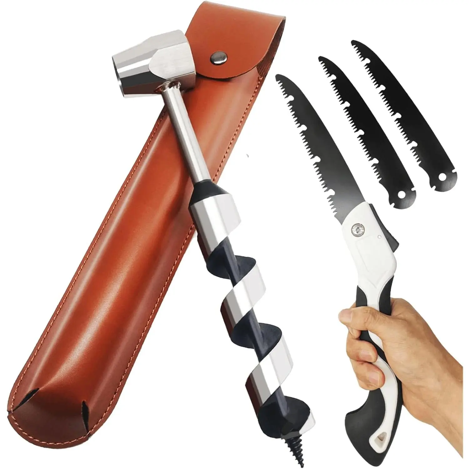 Bushcraft Tools with 1*10inch Bushcraft Drill and Foldable  Kit | Long Hand Auger  Drill, Upgrade Welds Hand Bushcraft Auger for  Drilling,  Tool Set for Camping/Outdoors