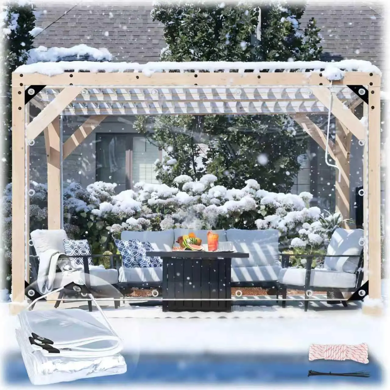 8' x 10' Clear Vinyl Tarp Clear Tarps Heavy Duty   Glass Tarps Transparent Tarpaulin with Grommets&Reinforced Edges Tarpaulins Suit for Balcony Garden Outdoor Chicken