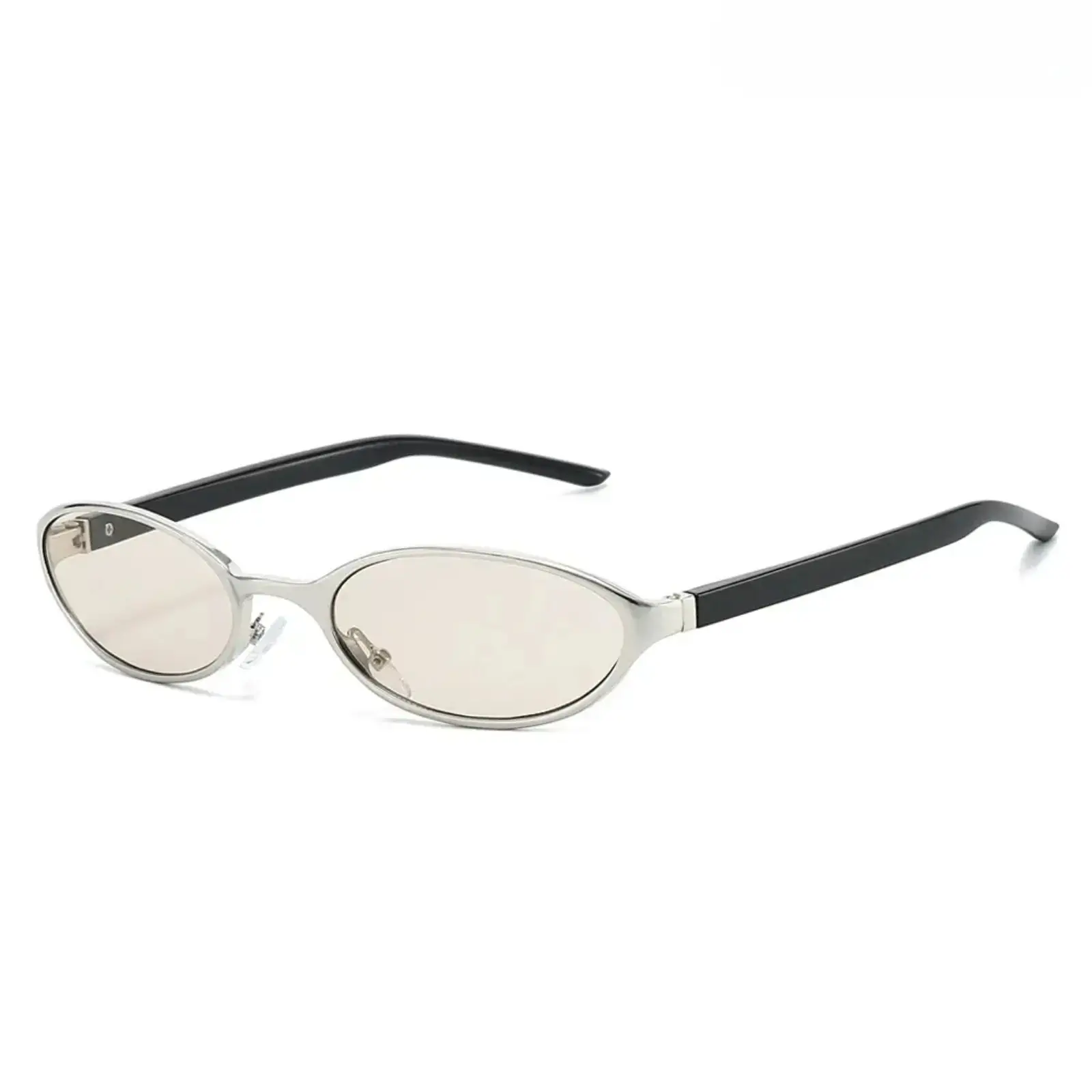 Unisex Korean Trend Futuristic Cat Eye Sunglasses, 3/1-Pcs Set Silver Metal Full Rim Oval UV Protection Eyewear, Outdoor Wear Shades for Daily Street Styling