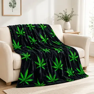Green Leaf Pattern Blanket 1pcs Spring Summer Autumn Winter Room Decoration Living Room Sofa Gift Valentine's Day Mother's Day Back to School