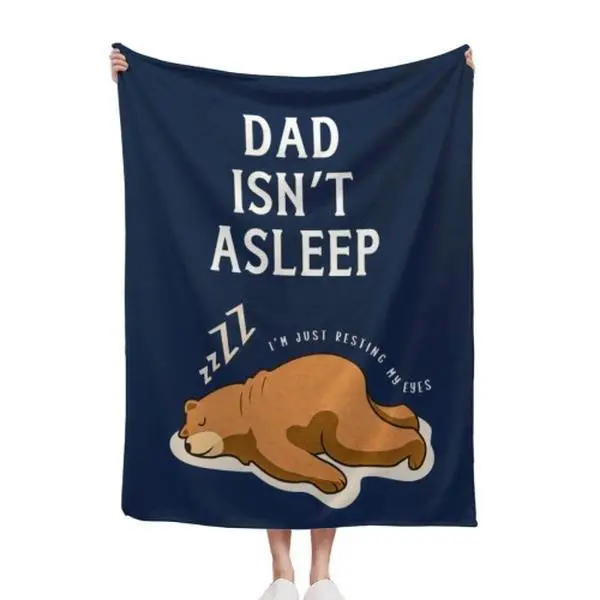 Father's Day Gift Dad Isn't Asleep Just Resting My Eyes Sleeping Brown Bear Navy Blue Flannel Throw Blanket Funny Dad Humor Cozy Sofa Bed Blanket 30*40in 40*50in 50*60in 60*80in US Local Shipping cooling blankets